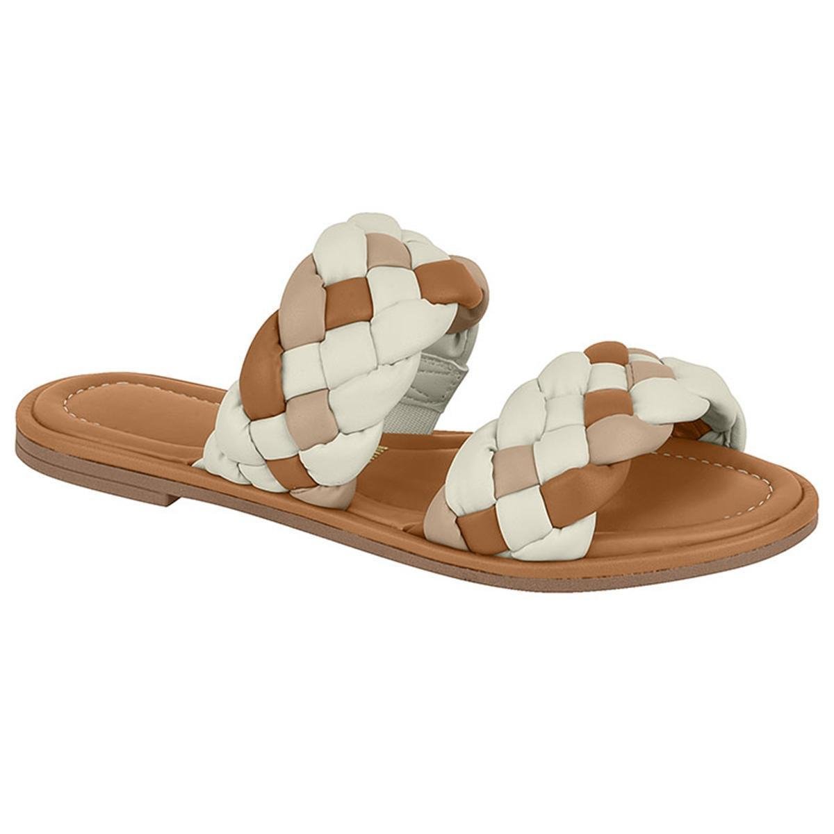 Rasteira Trançada Vizzano Feminina - Off White+Caramelo | Netshoes