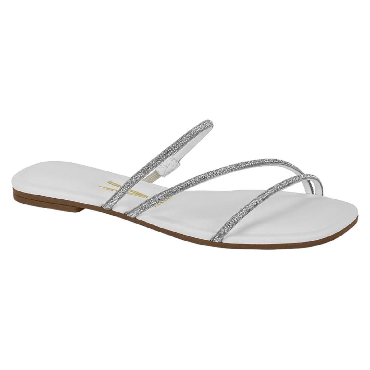 Rasteira Vizzano Flat Tira Brilho Feminina - Branco | Netshoes