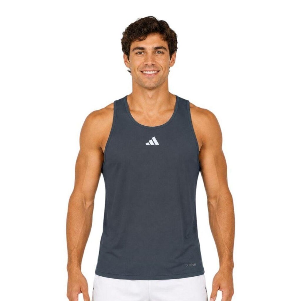 Regata Adidas Básica 3 Listras Masculina - Cinza 2GG