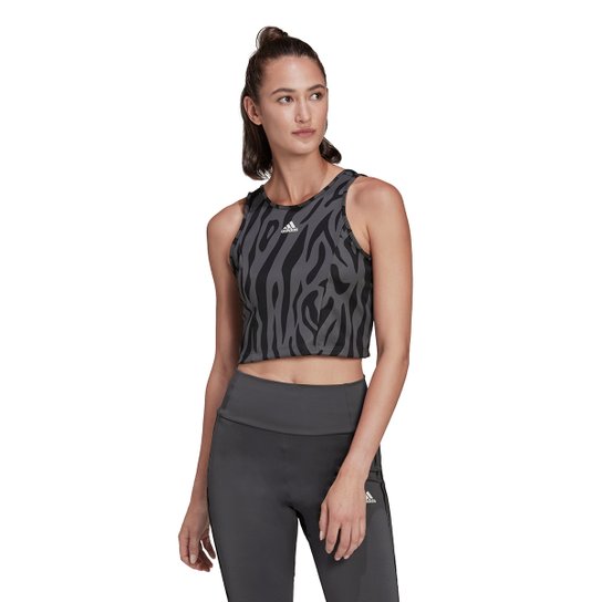 Regata Adidas Cropped Tiger Feminina - Cinza Menor preço em Regata Adidas Cropped Tiger Feminina - Cinza
