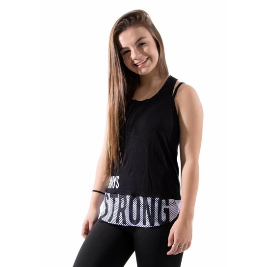 Regata Akira Fitness Blusa Strong Lisa Com Tela Furadinha Feminina - Preto Menor preço em Regata Akira Fitness Blusa Strong Lisa Com Tela Furadinha Feminina - Preto