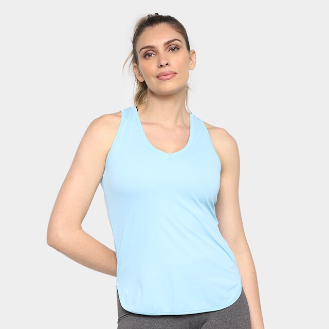 Regata Alto Giro Skin Fit Alongada Gola V Feminina - Azul | Netshoes