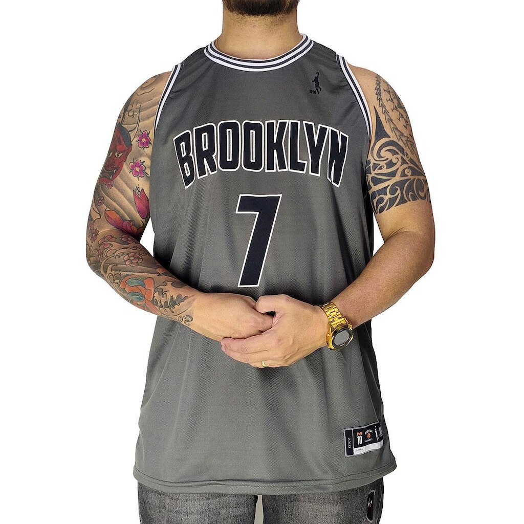 Regata Basquete M10 Plus Size Brooklyn 7 Cinza Aero Dry
