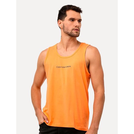 Regata Calvin Klein Jeans Masculina Front Logo Royal Laranja - Laranja Menor preço em Regata Calvin Klein Jeans Masculina Front Logo Royal Laranja - Laranja