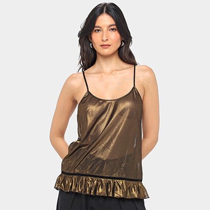 Regata Carina Duek Guitar Alça Lamê Babados - Feminino