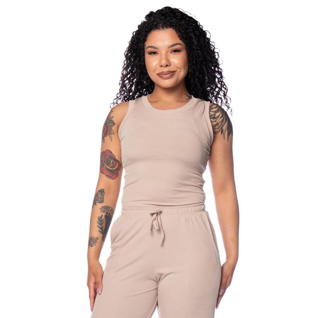 Regata Cropped Feminina Babicat Canelada Marrom
