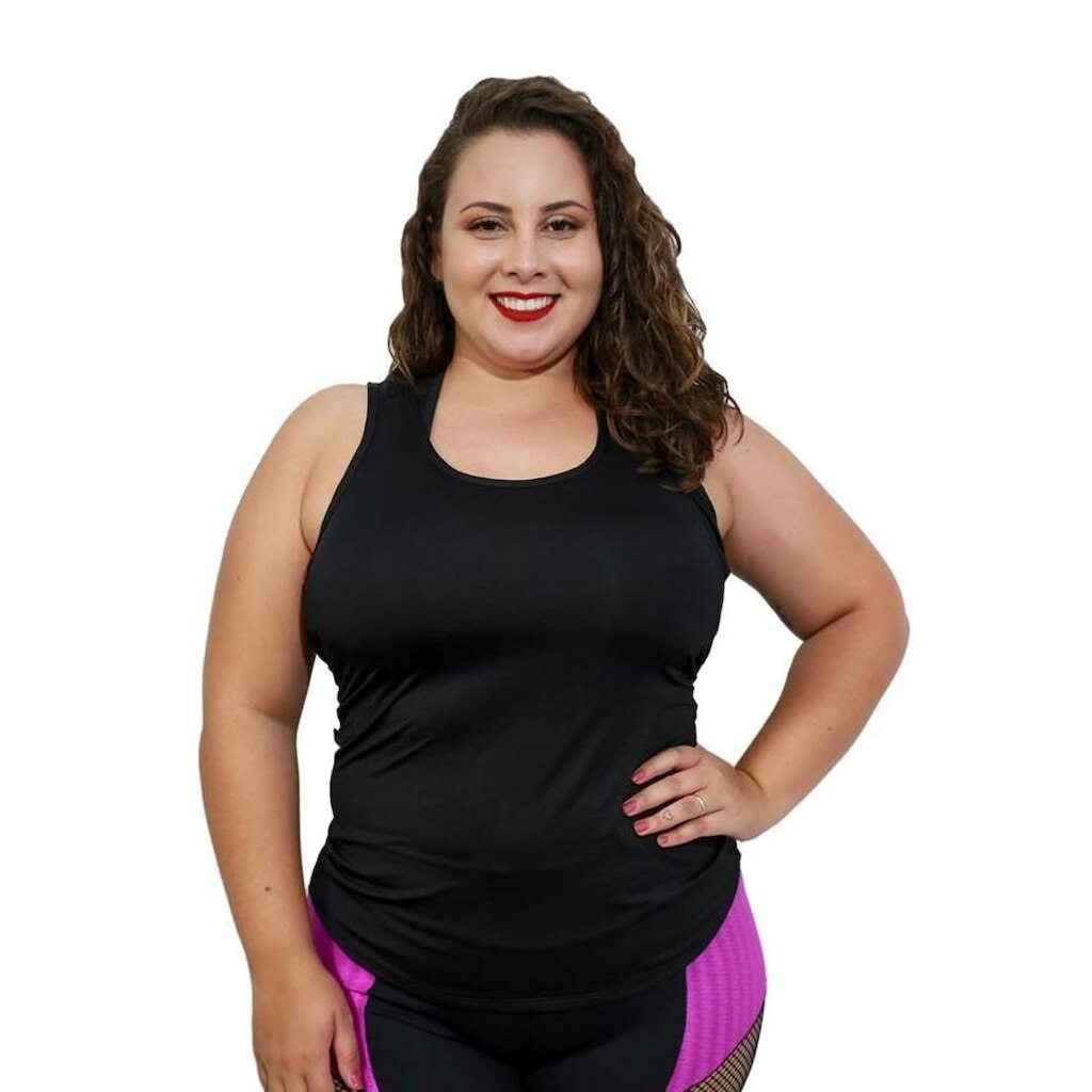 Regata Detalhes Costas Plus Size - Preto - G2