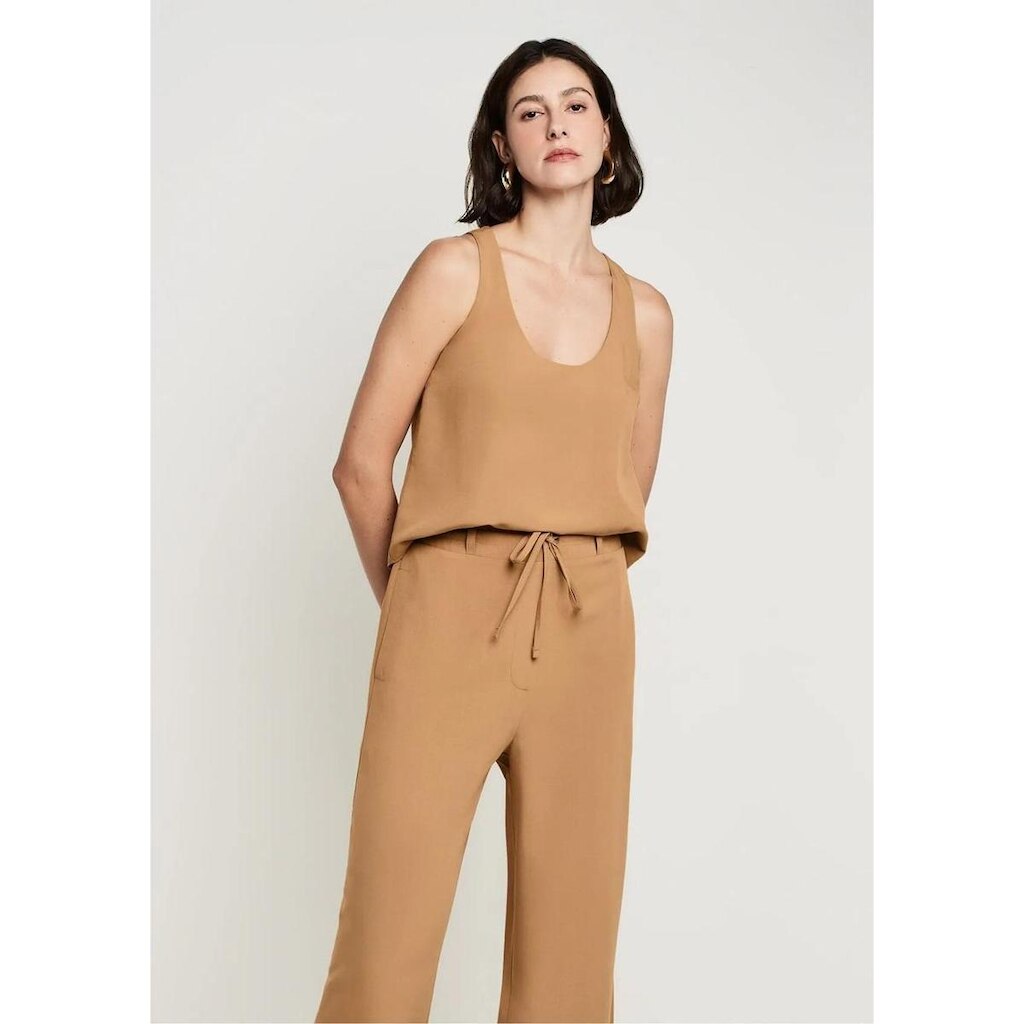 Regata Dzarm Decote U Em Viscose Com Linho