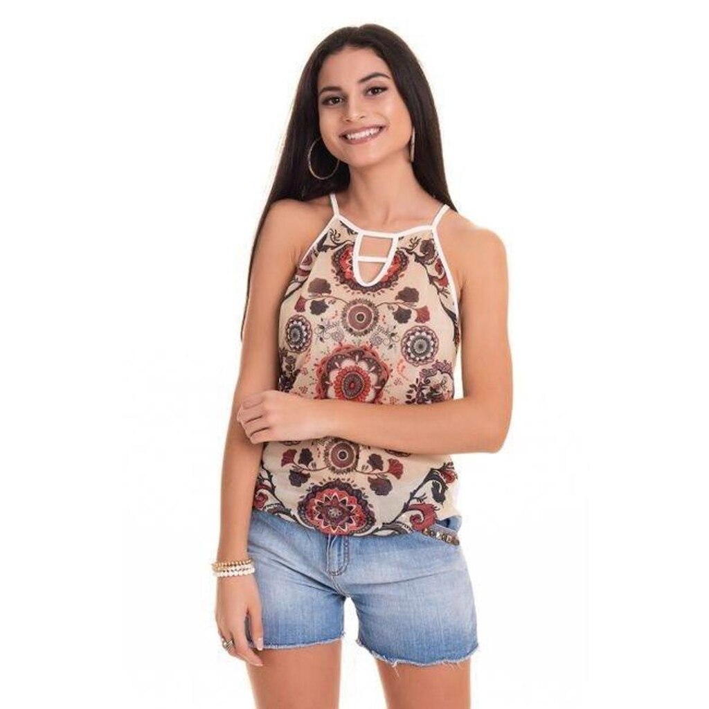 Regata em Alcinha em Malha com Frente Estampada