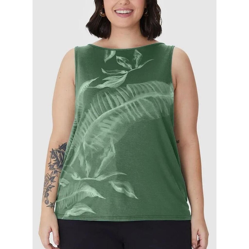 Regata Evasê Malwee 1000132909 Feminina Plus size Viscolinho Stretch T. G1/G3