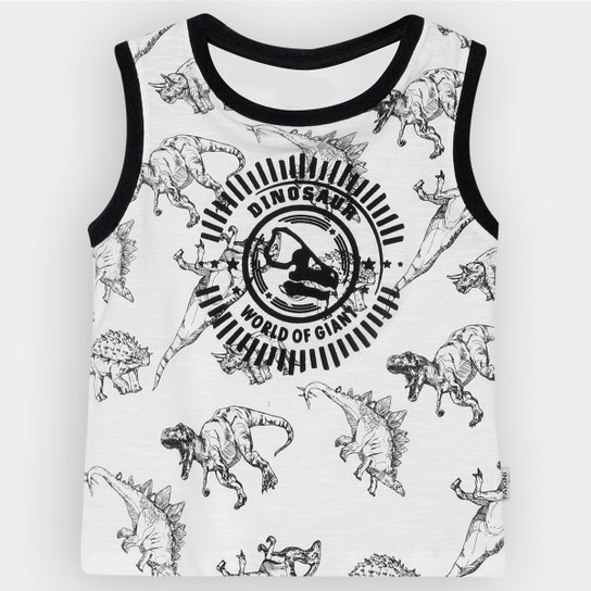 Regata Fakini Flame Estampa Dinossauros Infantil - Branco