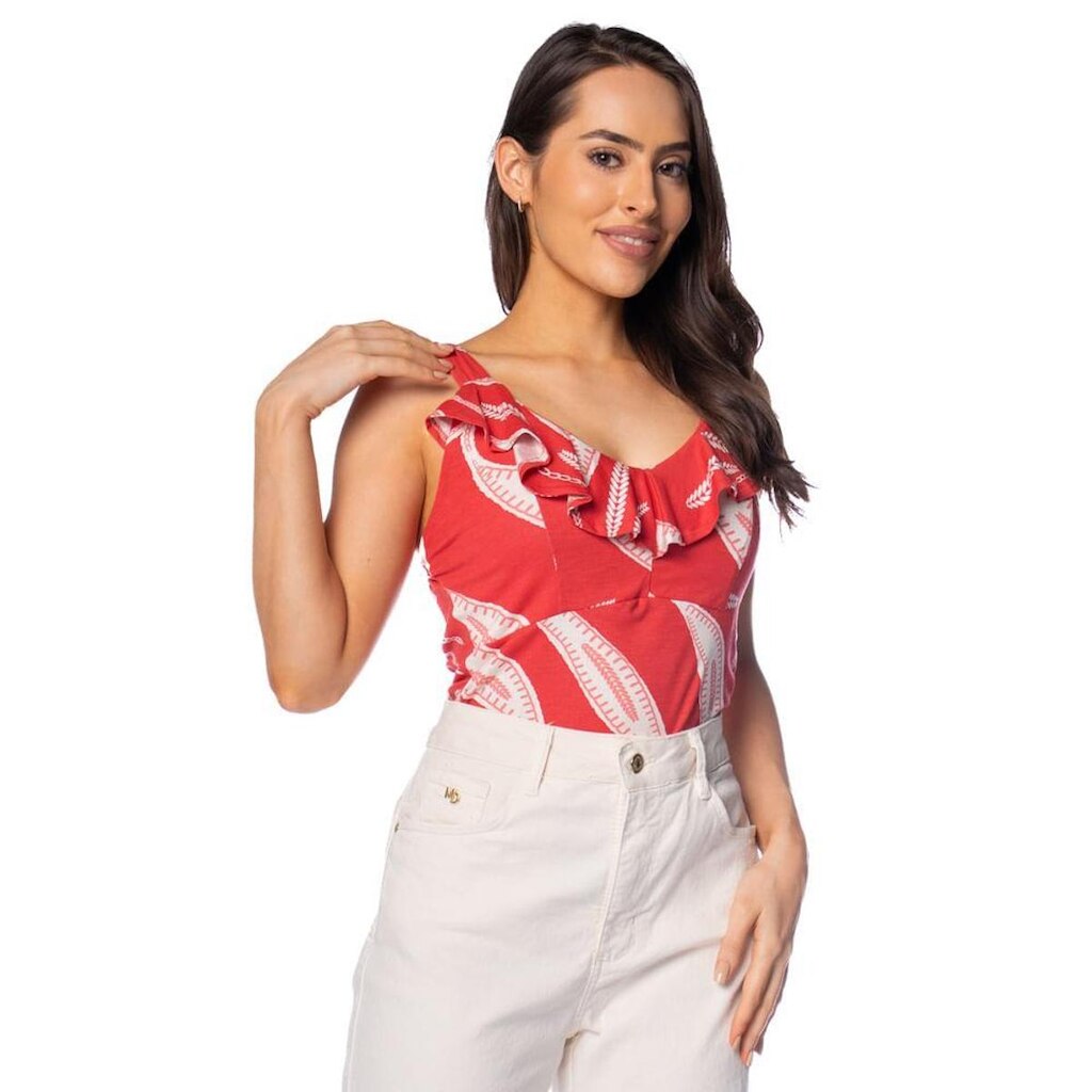 Regata Feminina Averzzy Estampada Decote com Babado Verde