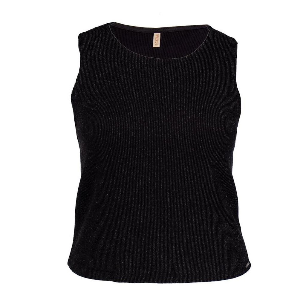 Regata Feminina Cativa Plus Size Canelada com Lurex Preto