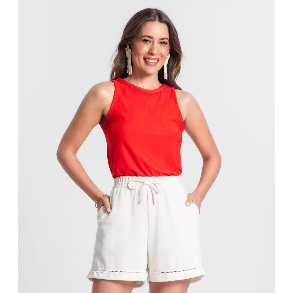 Regata Feminina Com Decote Trabalhado Rovitex Laranja