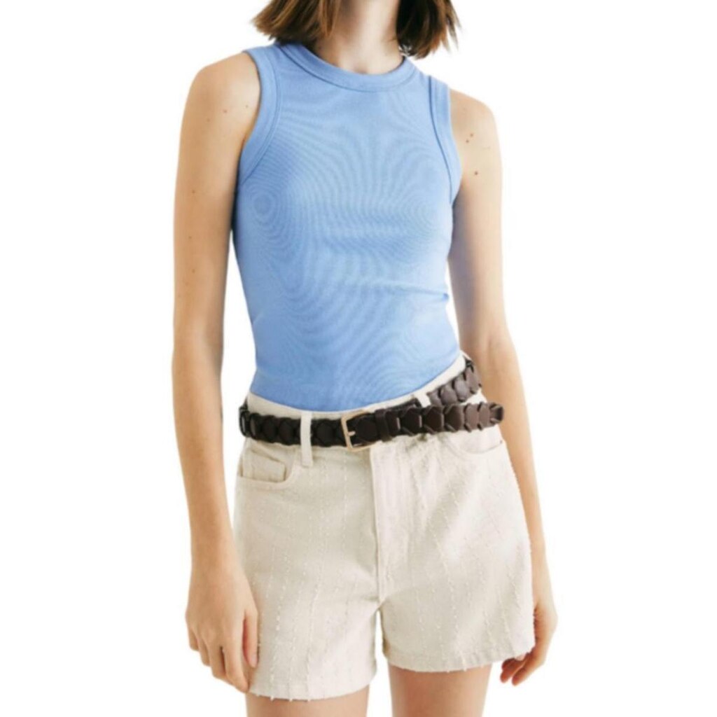 Regata Feminina Hering Slim Neck Canelada Azul - 4AL6A1EEN
