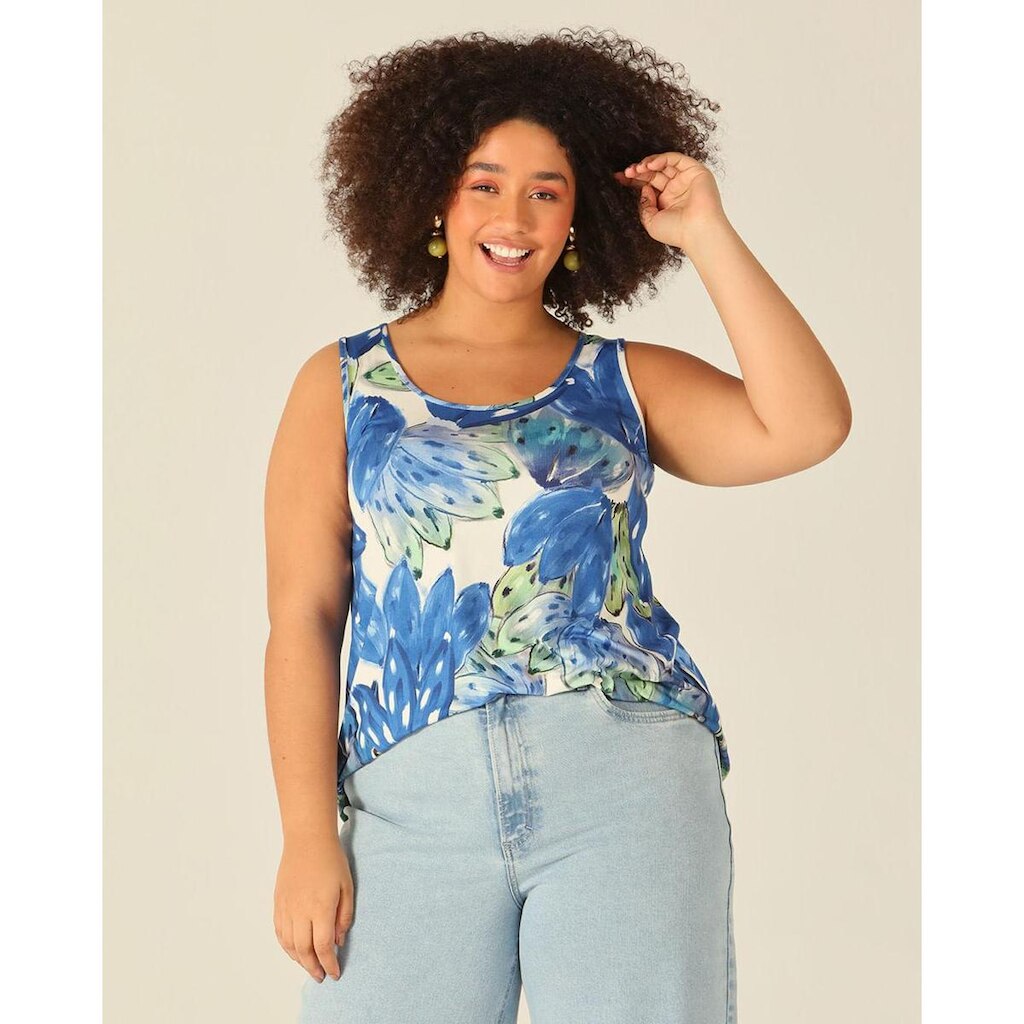 Regata Feminina Plus Size Frutas Em Viscose Stretch