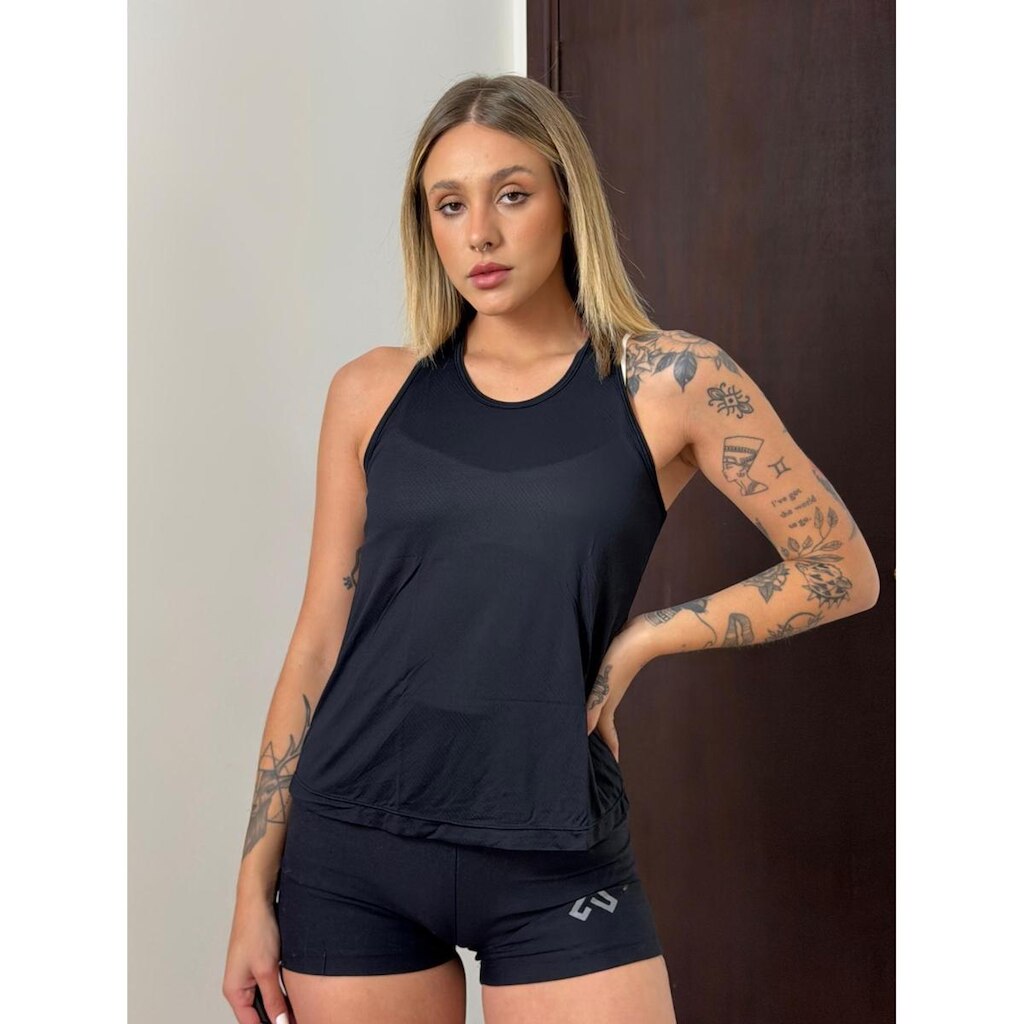 Regata Feminina Poliamida Secagem Rápida, Leve E Confortável Preto
