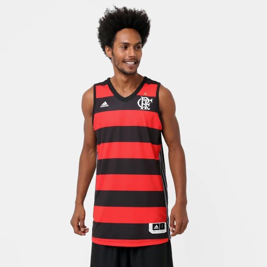 REGATA FLAMENGO ADIDAS BASQUETE LISTRADA - Vermelho+Preto Menor preço em REGATA FLAMENGO ADIDAS BASQUETE LISTRADA - Vermelho+Preto