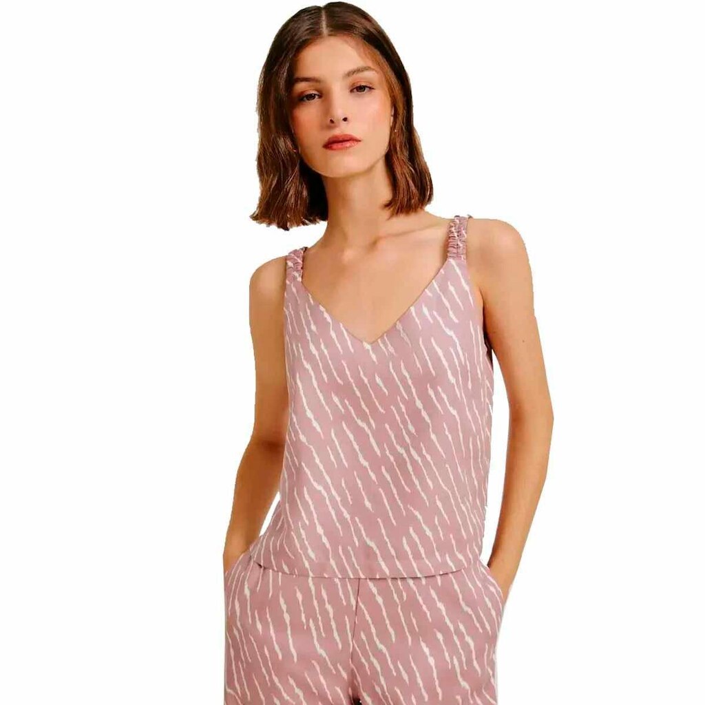 Regata Hering Feminina Decote V Estampada Em Viscolinho Rosa