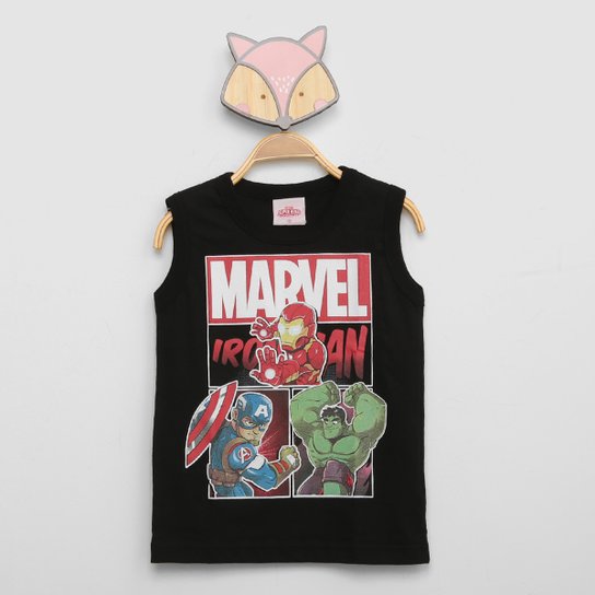 Regata Infantil Brandili Avengers Menino - Preto Menor preço em Regata Infantil Brandili Avengers Menino - Preto