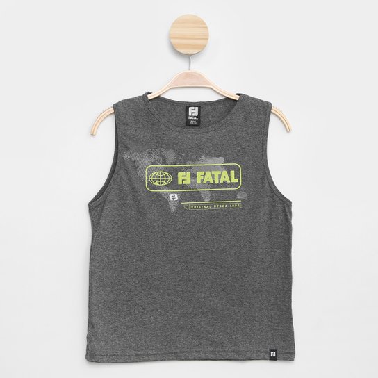 Regata Juvenil Fatal Estampada Masculina - Grafite Menor preço em Regata Juvenil Fatal Estampada Masculina - Grafite