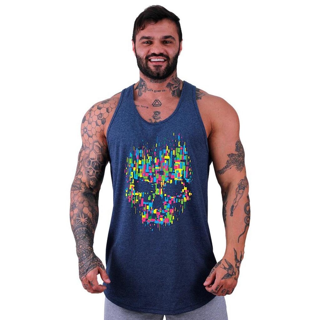 Regata Longline Estampada Masculina MXD Conceito Caveira Abstrata