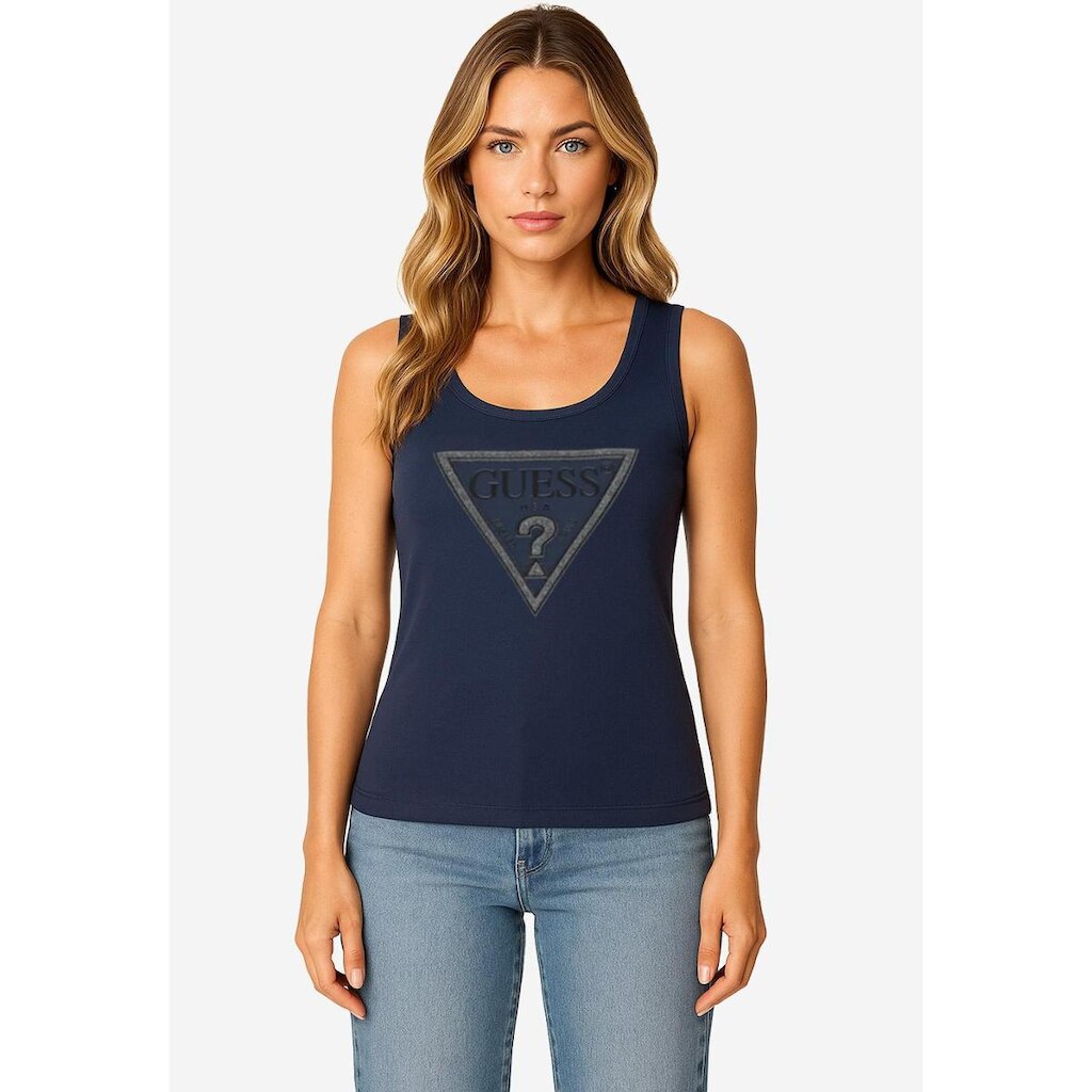 Regata Malha Ribana Logo Bordado Azul Marinho