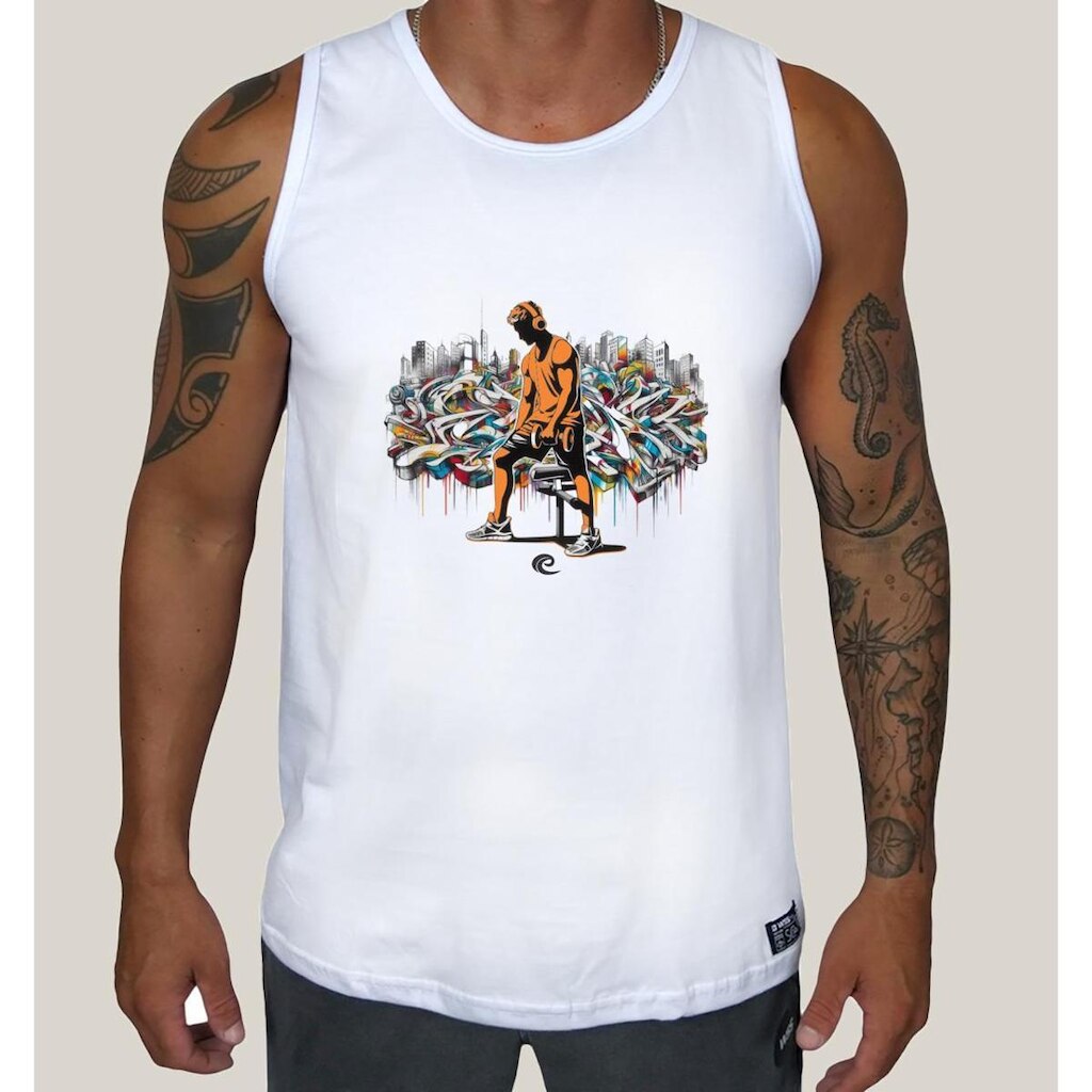 Regata Masculina Academia WSS Gym Graffiti Orange