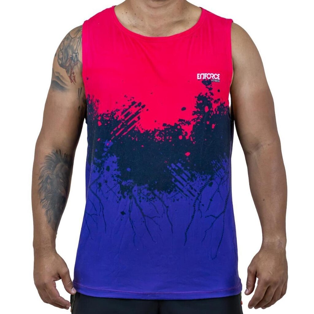 Regata Masculina Camisa Academia Treino UV Enforce Vermelho e Azul