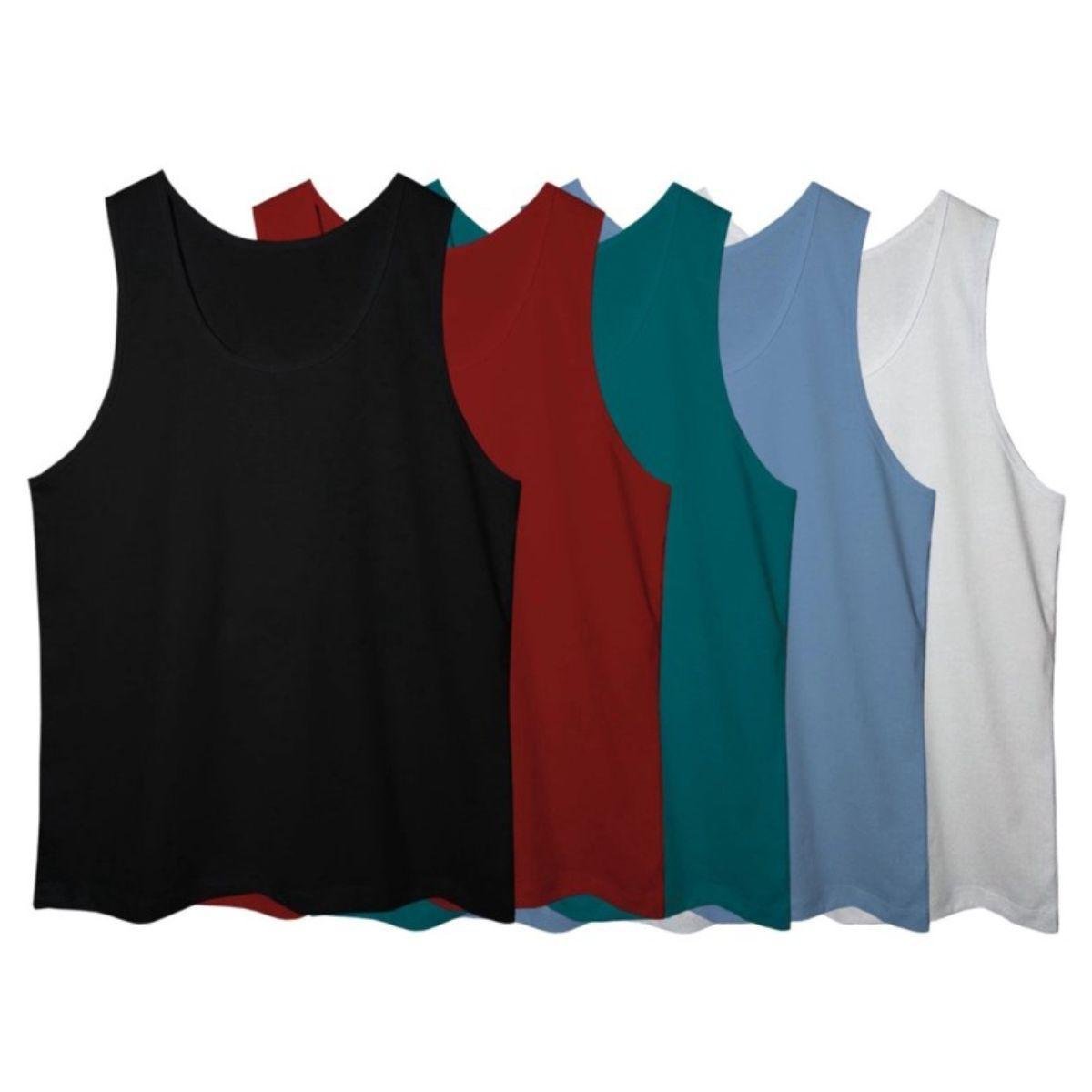 Regata Masculina Camisa Básica 100% Poliéster Kit 5 Peças Menor preço em Regata Masculina Camisa Básica 100% Poliéster Kit 5 Peças