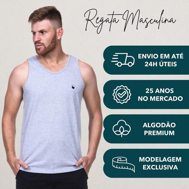 Regata Masculina Casual Básica Algodão Lynn