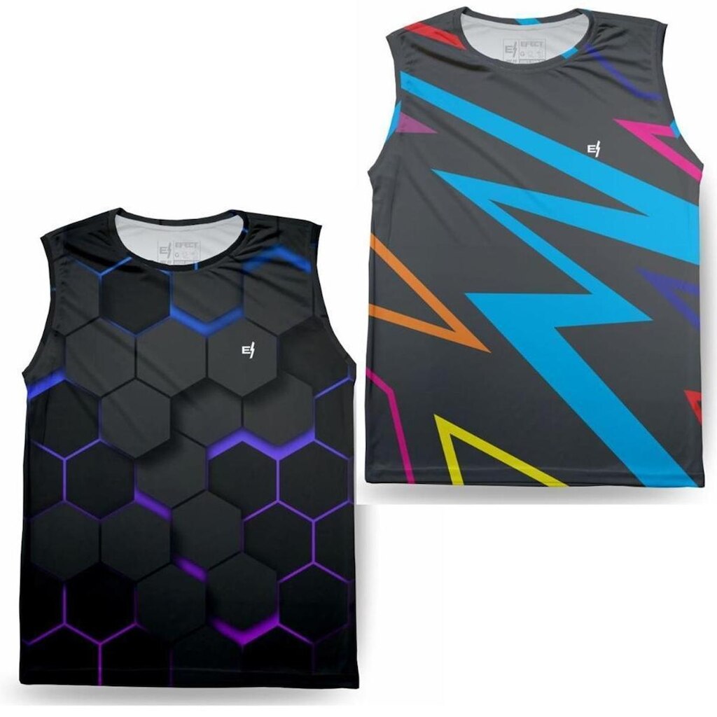 Regata Masculina Cavada Proteção UV Térmica Estampada Kit 2
