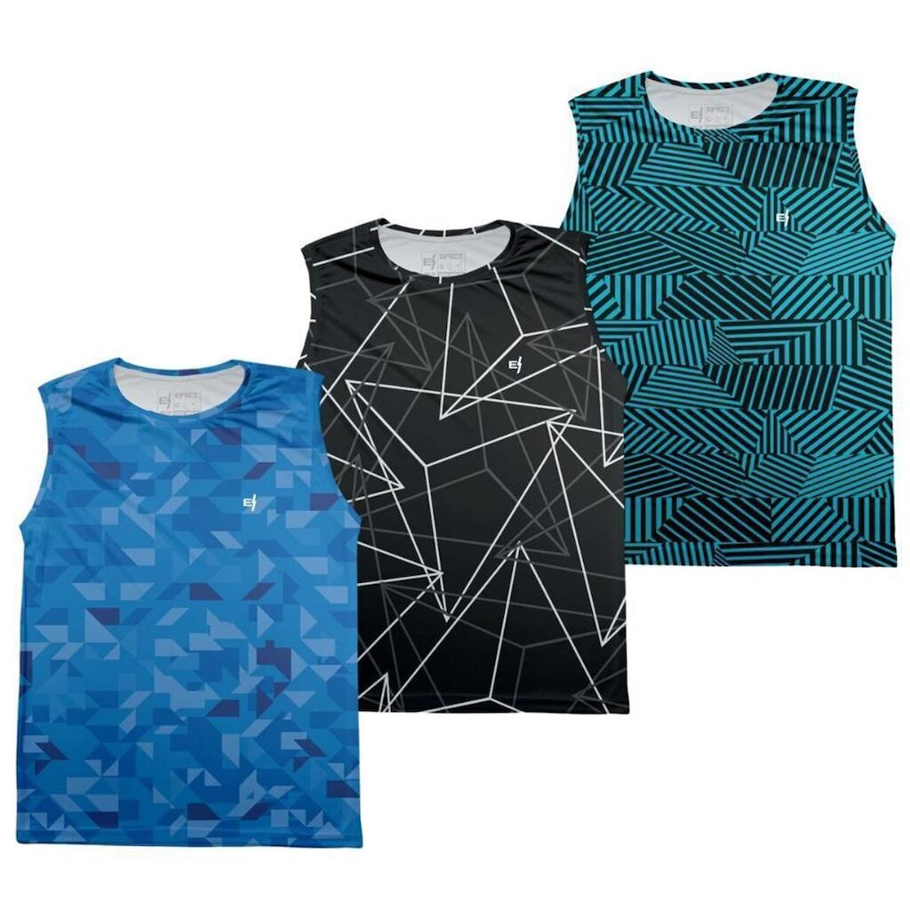 Regata Masculina Estampada Esportiva Proteção UV50+ Kit 3