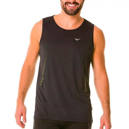 Regata Mizuno Sky Run 3 Masculina - Preto+Amarelo Menor preço em Regata Mizuno Sky Run 3 Masculina - Preto+Amarelo