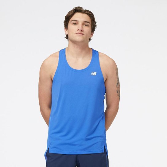 Regata New Balance Accelerate Masculina - Azul Royal Menor preço em Regata New Balance Accelerate Masculina - Azul Royal