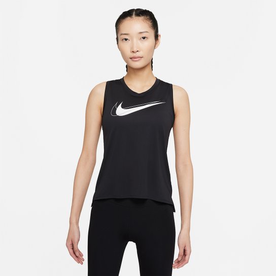 Regata Nike Dri-fit Swsh Run Feminina - Preto+Branco Menor preço em Regata Nike Dri-fit Swsh Run Feminina - Preto+Branco