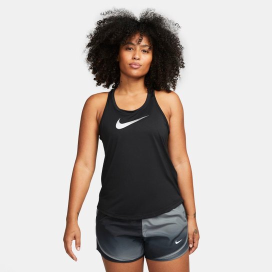 Regata Nike One Dri-FIT Swoosh Feminina - Preto+Branco Menor preço em Regata Nike One Dri-FIT Swoosh Feminina - Preto+Branco