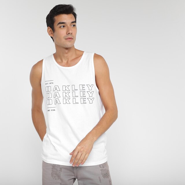 Regata Oakley Bark Cooled Grx Masculina - Branco Menor preço em Regata Oakley Bark Cooled Grx Masculina - Branco