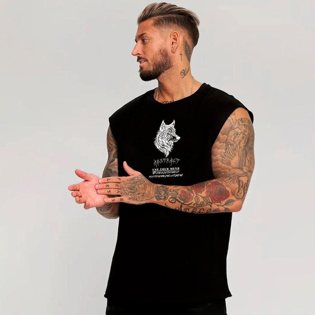 Regata Oversized Algodão‎ Lobo Abstract Dark Arte Fitness Gym