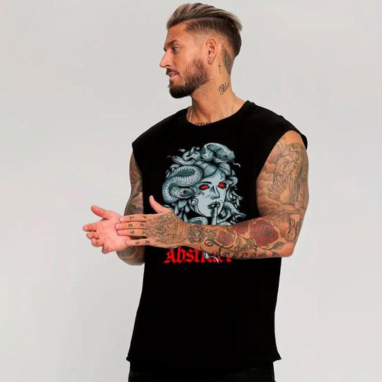 Regata Oversized Algodão‎ Medusa Moda Grega Arte Gym Abstract