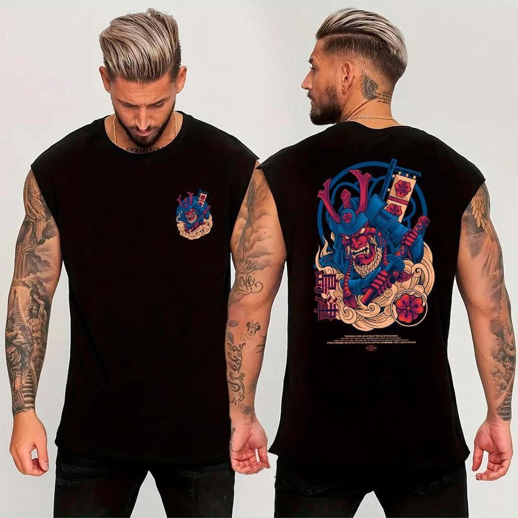 Regata Oversized Machão‎ Modo Samurai Japan Arte Estilosa Abstract Gym