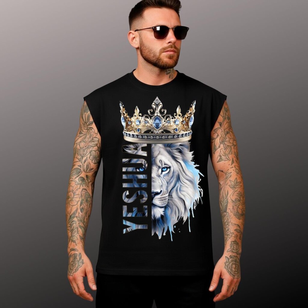 Regata Oversized Masculina Algodão Caimento Largo e Moderno Estampa Leão