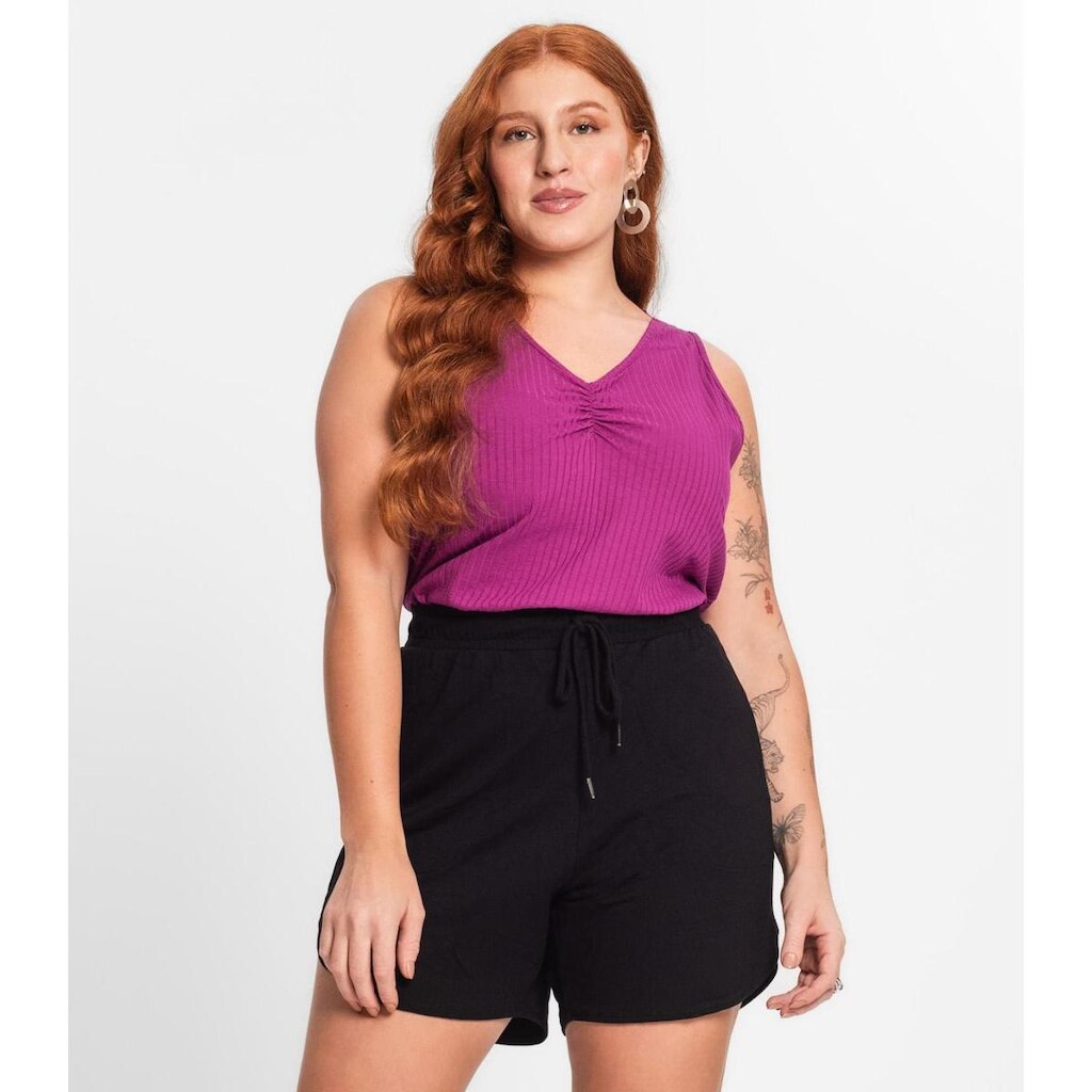 Regata Plus Size Em Ribana Canelada Secret Glam Roxo