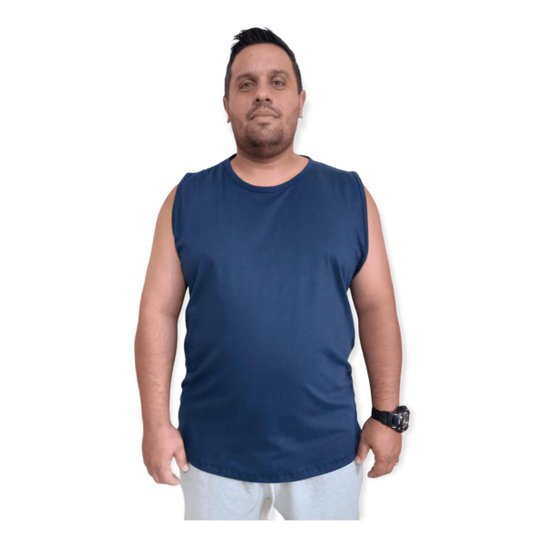 Regata Plus Size Masculina De Algodão Camiseta Grande - Marinho Menor preço em Regata Plus Size Masculina De Algodão Camiseta Grande - Marinho