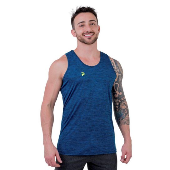 Regata Punnto Masculina Tradicional Poliamida Plank - Azul+Preto Menor preço em Regata Punnto Masculina Tradicional Poliamida Plank - Azul+Preto