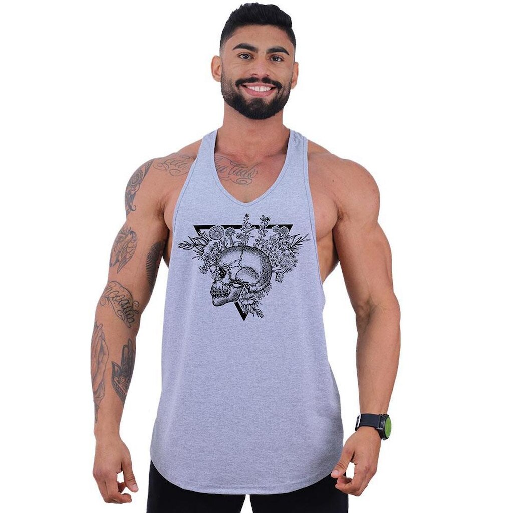 Regata Super Cavada Masculina MXD Conceito Caveira e Rosas