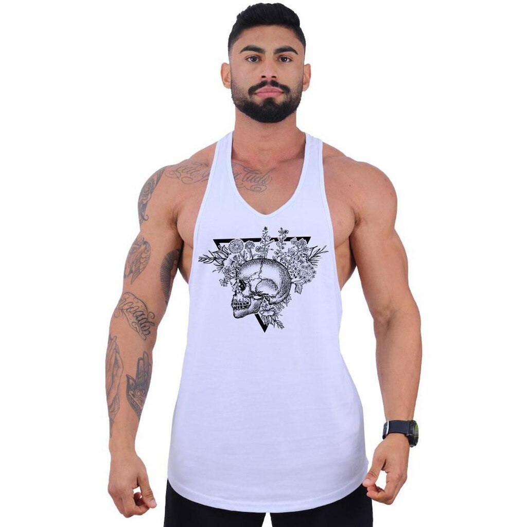 Regata Super Cavada Masculina MXD Conceito Caveira e Rosas