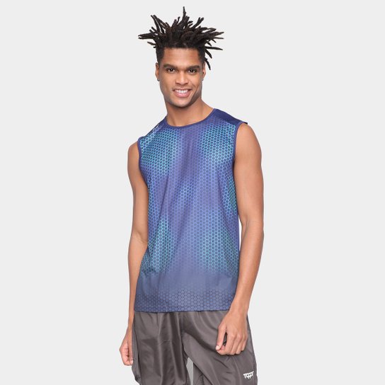 Regata Topper Treino Colmeia Masculina - Marinho+Branco Menor preço em Regata Topper Treino Colmeia Masculina - Marinho+Branco