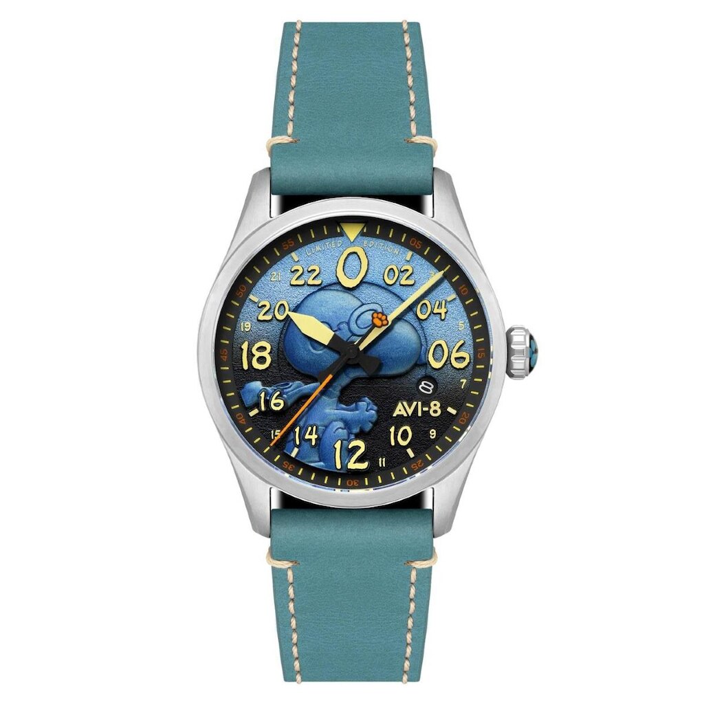 Relógio AVI-8 Spitfire Peanuts Snoopy Flying Ace Automatic Azure Blue AV-4150-03