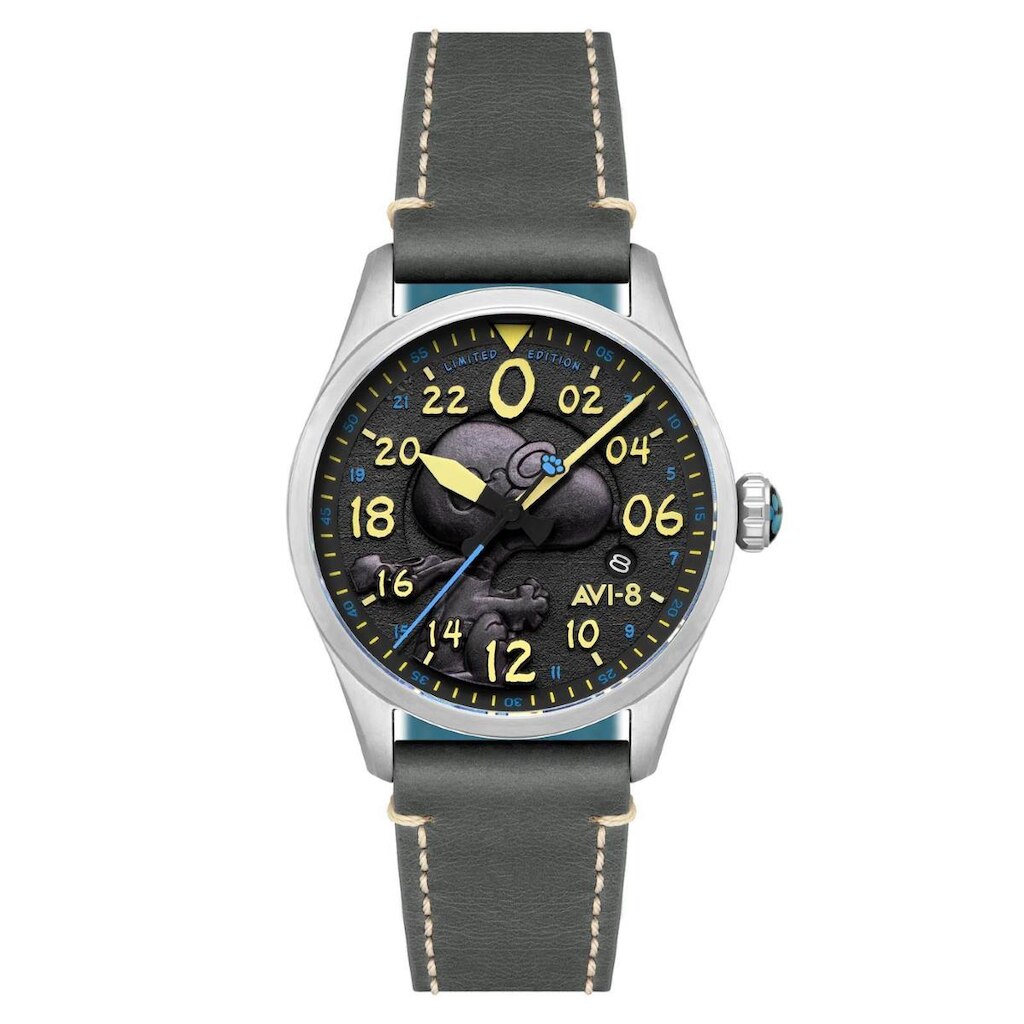 Relógio AVI-8 Spitfire Peanuts Snoopy Flying Ace Automatic Charcoal Grey AV-4150-01
